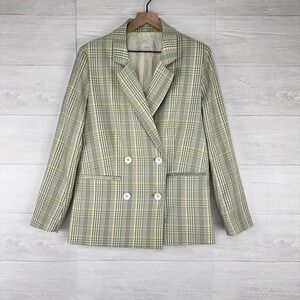 Urban Outfitters Womens Oversized Double Breasted Blazer Size Medium Plaid Green